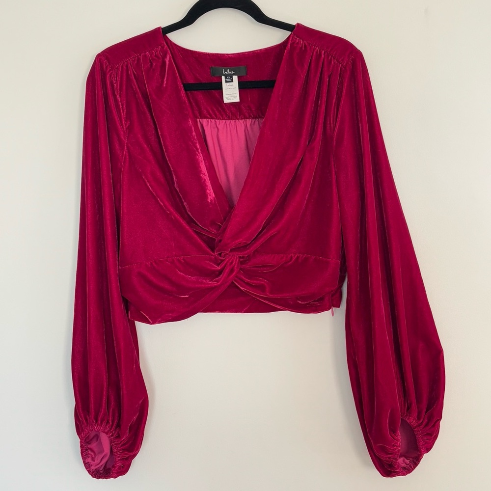 Lulus Hot Pink Velvet Knot Cropped Top Blouse Size XL Whimsigoth Fairy F89